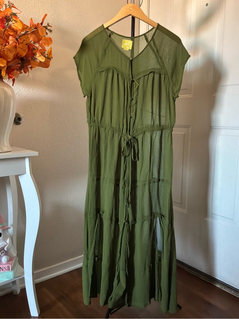 Maeve Olive Green Button-Front Maxi Dress